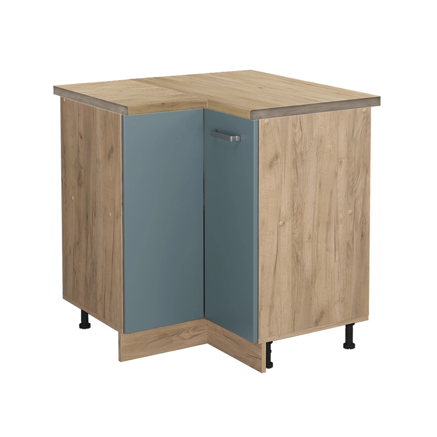 Vicco Eckunterschrank R-Line Blau-Grau/Goldkraft Eiche 76 cm AP Eiche