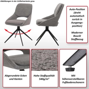 6er Set: Beige Esszimmerstühle mit Bouclé-Bezug, drehbar und mit Auto-Position.