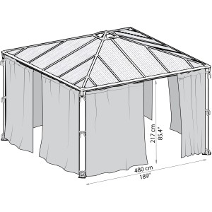 Palram Canopia Vorhangset für Palermo Pavillon 4.3x4.3 in Anthrazit, Seitenansicht.
