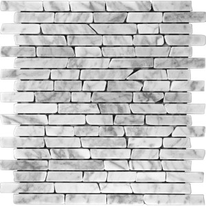 Marmormosaik Carrara White Slim Brick, Mosaikfliese aus hellem Marmor im Backstein-Design.