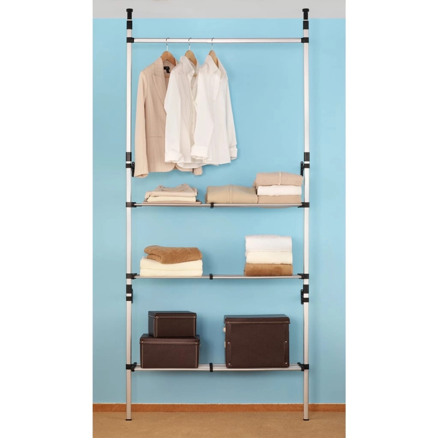 vidaXL Teleskop-Garderobe mit Stangen und Regal Aluminium 321113_4