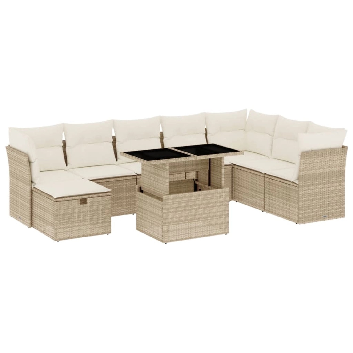 vidaXL 9-Tlg Garten-Sofagarnitur mit Kissen Beige Poly Rattan 3274708 günstig online kaufen