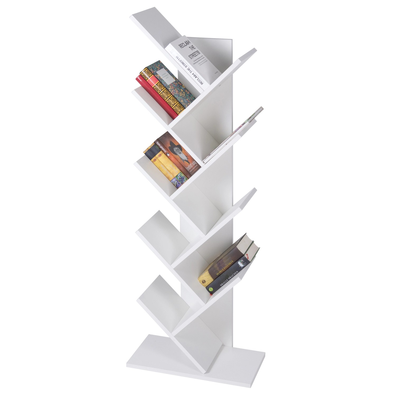 ML-Design Bücherregal mit 9 Ebenen in Baumform 50x25x140cm Weiß Holz Standr günstig online kaufen