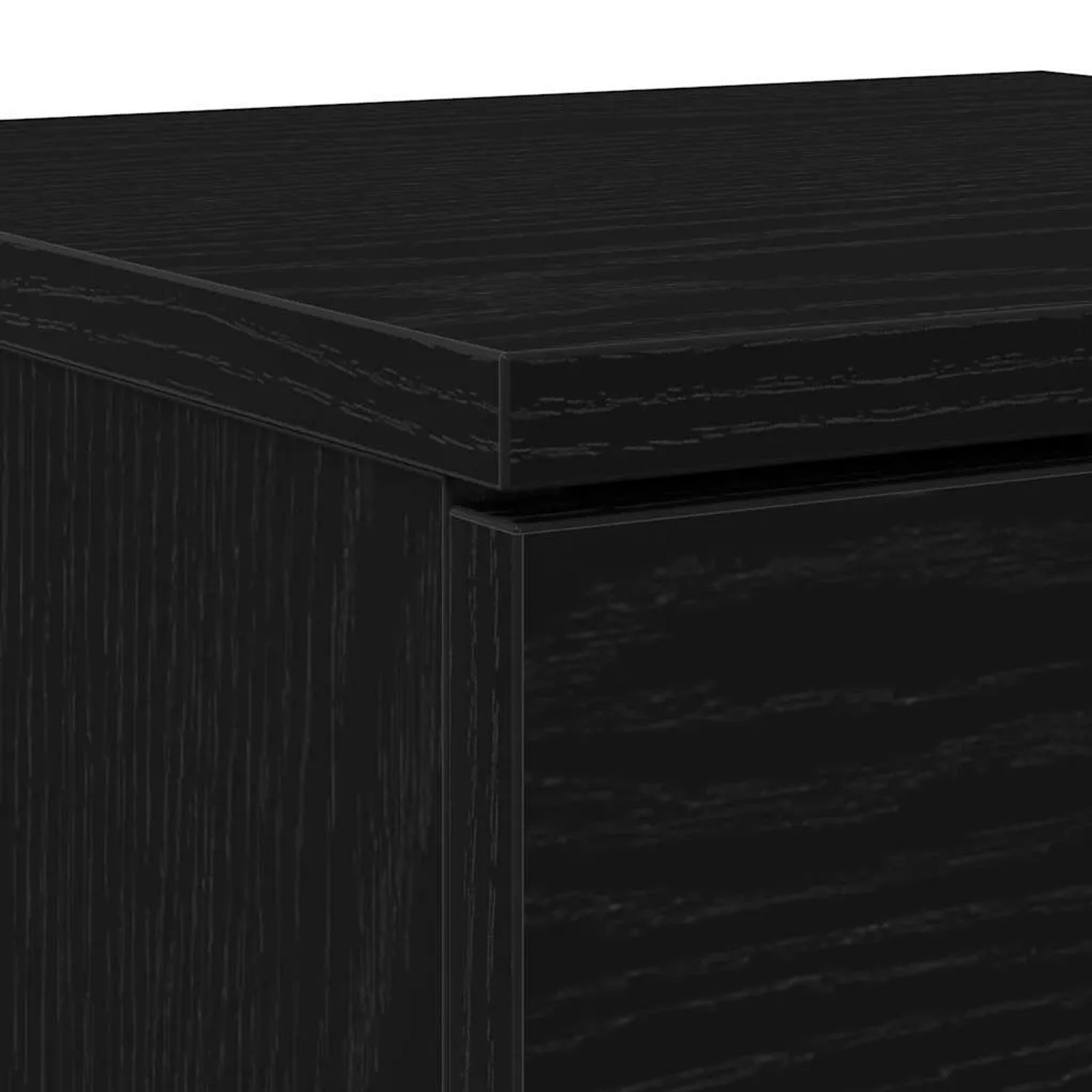 Detailansicht: Schwarzer Schuhschrank in Eichenoptik, Teil der Wohnzimmerschränke Kollektion.