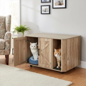Relaxdays Katzenschrank MDF Holzoptik Mit Streumatte 50 cm x 85 cm x 49 cm 14,5 kg