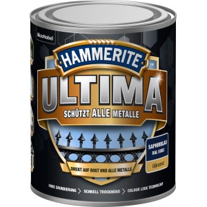 Dose Hammerite Ultima Metallschutzlack, Saphirblau, glänzend, 750ml. Rostschutz, Grundierung und Lack in einem.