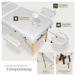 Tectake 3 Zonen Massageliege Somwang Breite 70 cm  Polsterung 7 5 cm Inklusive Tragetasche  218 x 102 x 90 cm Weiß