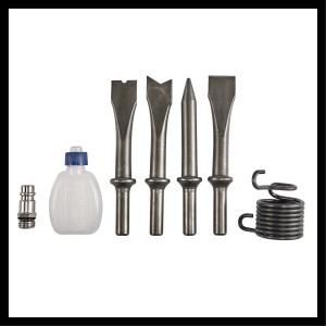 Einhell TC-PC 45: 4-tlg. Meißelset, Ölflasche, Stecknippel und Feder für Druckluft-Meisselhammer.