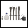 Einhell TC-PC 45: 4-tlg. Meißelset, Ölflasche, Stecknippel und Feder für Druckluft-Meisselhammer.