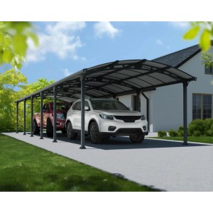 Canopia Carport Arcadia Alpine 12700 in Anthrazit mit zwei geparkten Autos.