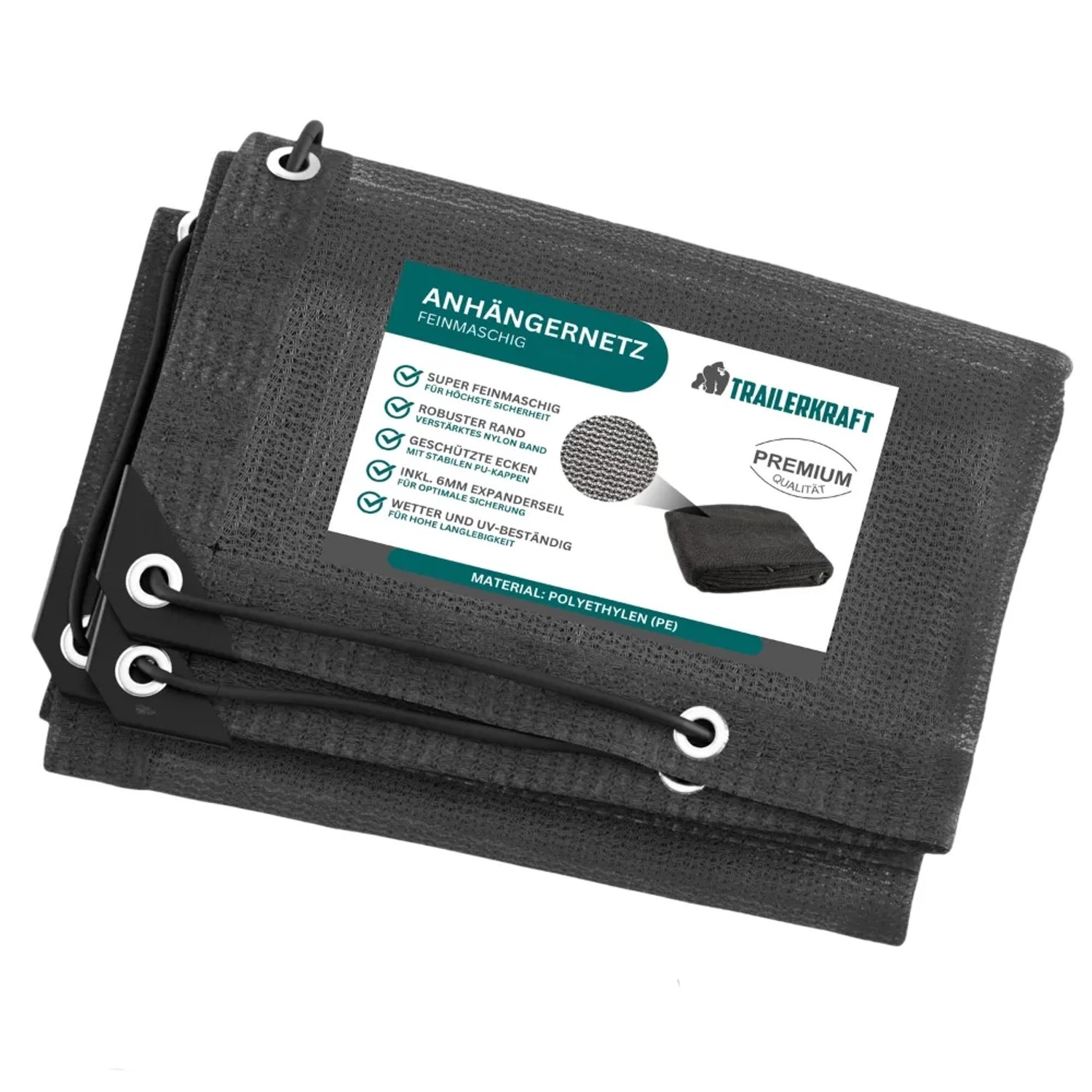 TRAILERKRAFT Anhängernetz Feinmaschig 2x3m Schwarz Abdecknetz Gummiseil Ladungssicherung Transportnetz Netz Für Anhänger
