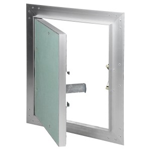 Offene ECD Germany Revisionsklappe 200x250 mm mit Gipskarton-Einlage, Aluminiumrahmen.