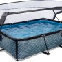 Rechteckiger, grauer EXIT Stone Pool 300x200 mit Abdeckung und Filterpumpe.
