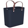 Rotho Multibag Albula Style, 25 l, dunkelblau, Aufbewahrungsbox mit braunen Griffen.