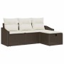 Braunes 4-tlg. vidaXL Garten-Sofa-Set aus Poly Rattan mit Kissen und Stauraum.