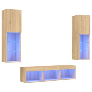 VidaXL Wohnwand, 5-teilig, Sonoma-Eiche mit LED-Beleuchtung. Holzwerkstoff, moderne Optik.