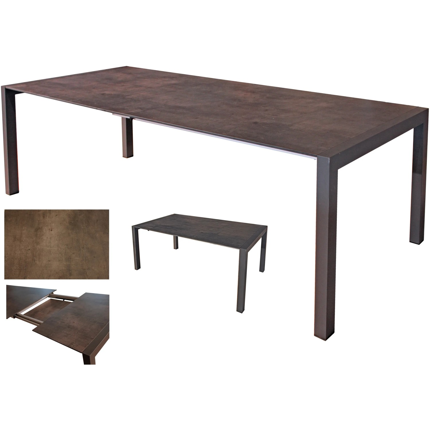 Anthrazitfarbener Ausziehtisch Sophia aus dem 9-teiligen Gartenmöbel-Set von Garden Pleasure.