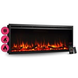 Schwarzer BALDERIA AT-50 Elektrokamin mit 3D-Flammeneffekt, App-Steuerung und Heizung.