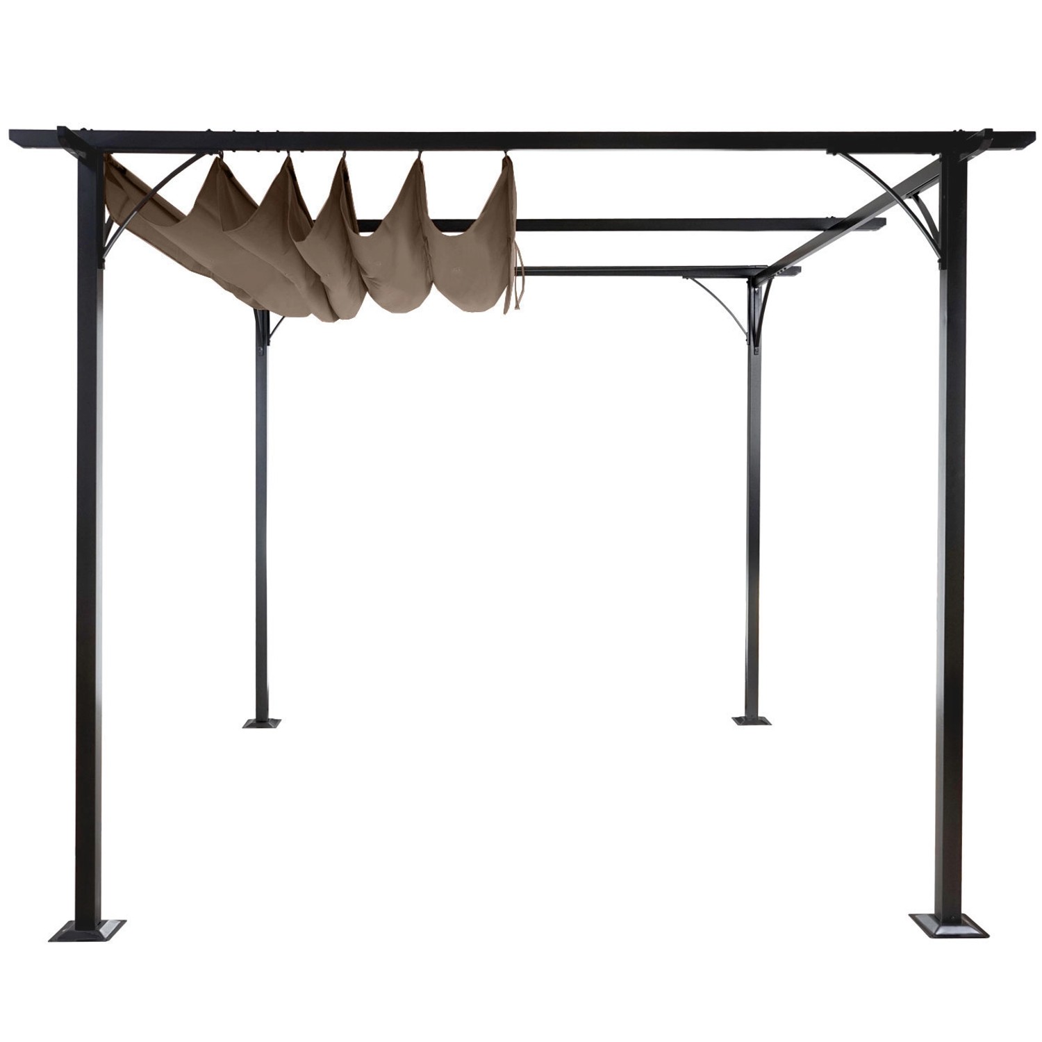 MCW Pergola C42 3,5x3,5m in Taupe-Braun mit Schiebedach als Terrassenüberdachung.