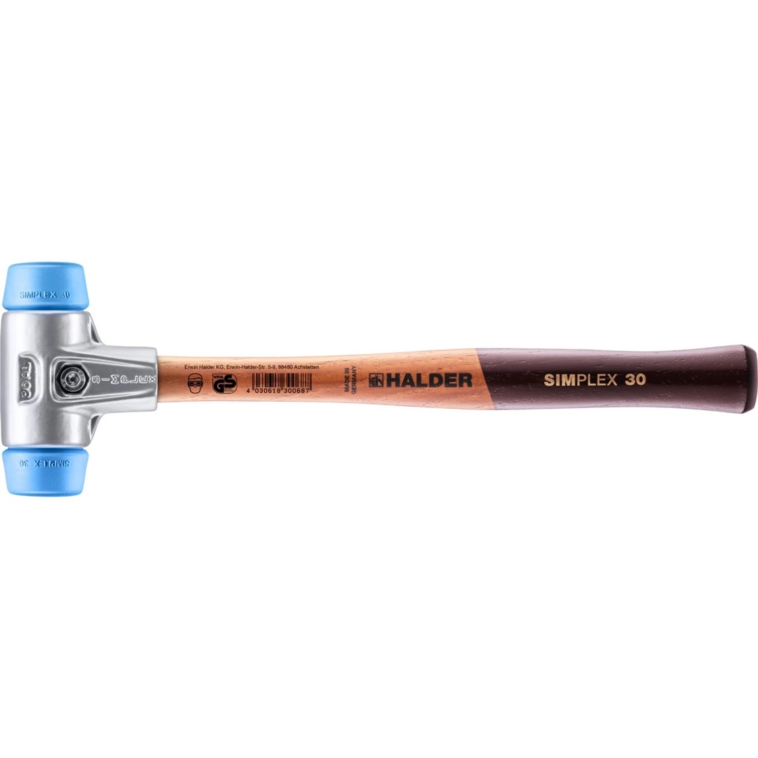 Halder Simplex Schonhammer Ø 30 mm TPE-soft Blau mit Aluminiumgehäuse günstig online kaufen