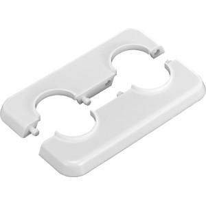 Weiße LUX Klapprosette Doppelt, 22 mm, aus Kunststoff zur Verkleidung von Rohren.