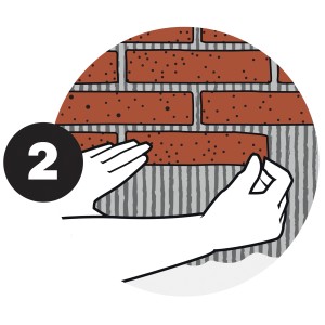 Illustration: Anbringen von Elabrick Verblendern auf vorbereitetem Untergrund mit Haftgrund.