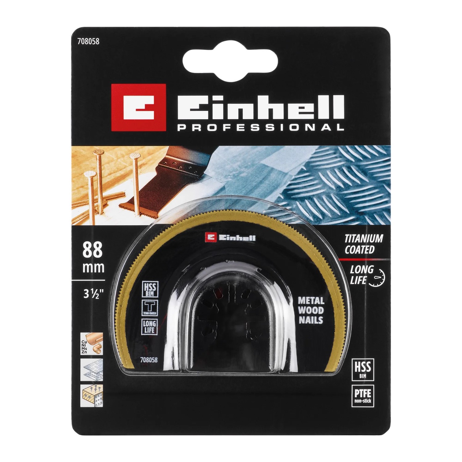 Einhell HSS BiM Sägeblatt, halbrund, 88mm, Titanbeschichtung für Multitool. Zubehör für präzise Schnitte.