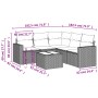 Graue 6-tlg. vidaXL Garten-Sofagarnitur aus Poly Rattan mit Tisch und Kissen.