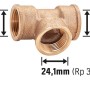 Gewinde-T-Stück aus Rotguss, 24,1 mm (Rp 3/4) für Sanitär- und Heizungsinstallationen.