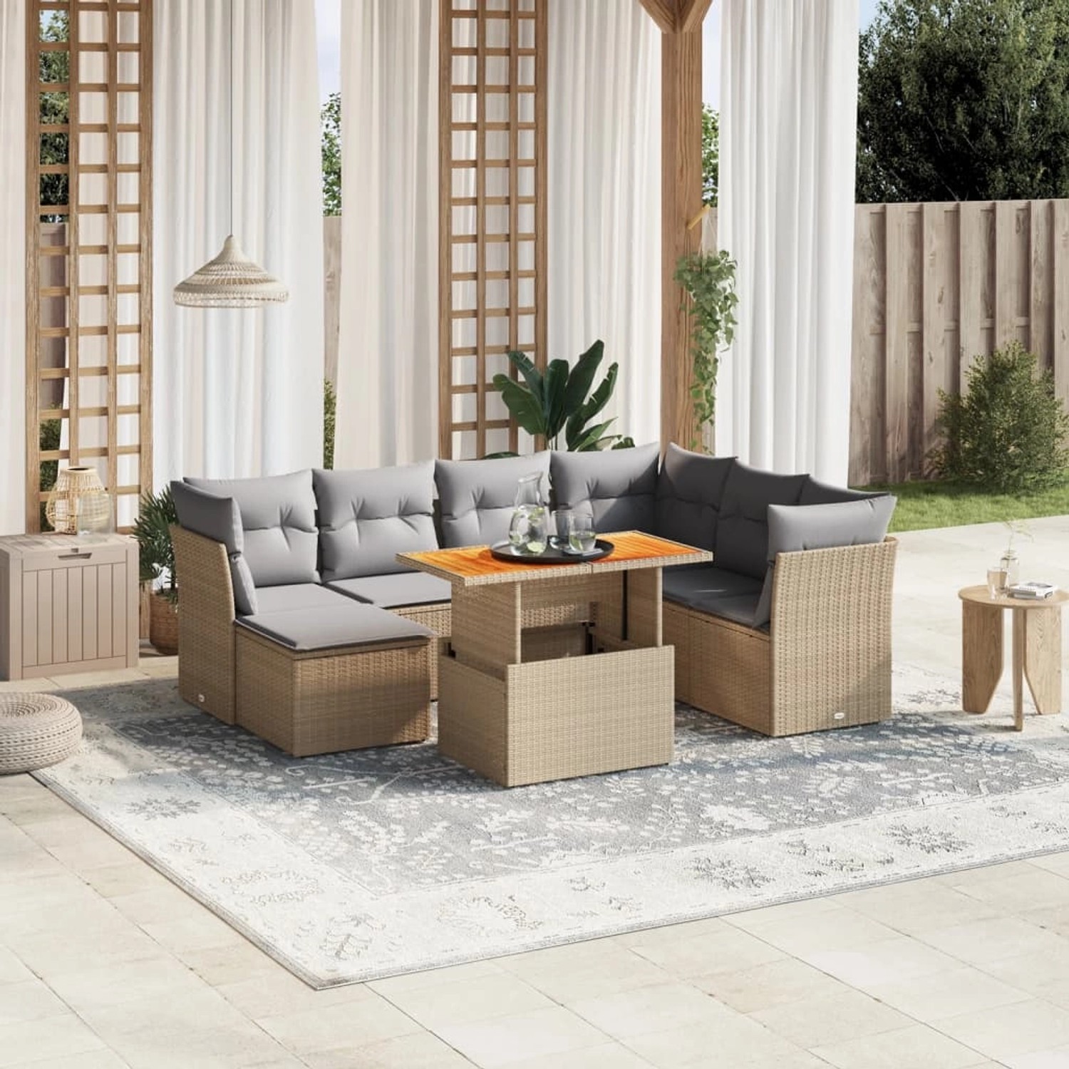 vidaXL 8-tlg Garten-Sofagarnitur mit Kissen Beige Poly Rattan Modell 268 günstig online kaufen