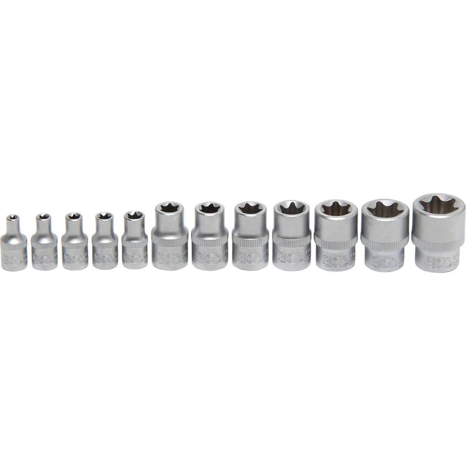 BGS Steckschlüssel Einsatz Satz E Profil Antrieb Innenvierkant 6 3 Mm  1 4 Zoll  10 Mm  3 8 Zoll  SW E4 E20 12Tlg  2038