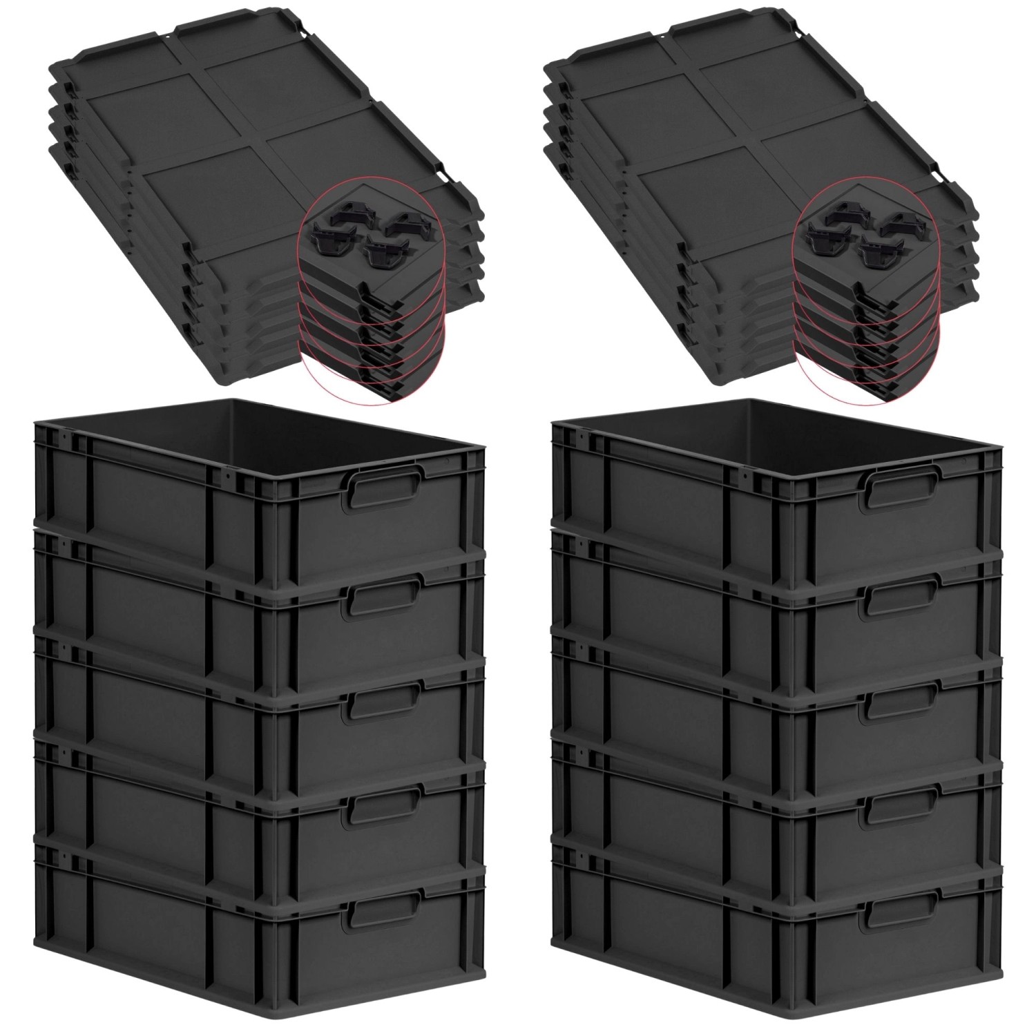 PROREGAL SparSet 10x Eurobox Nextgen Grip Mit Auflagedeckel Und Schwarzen V günstig online kaufen