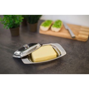 Relaxdays Butterdose Edelstahl mit Griff 19,5 cm x 13 cm x 6 cm 0,16 kg