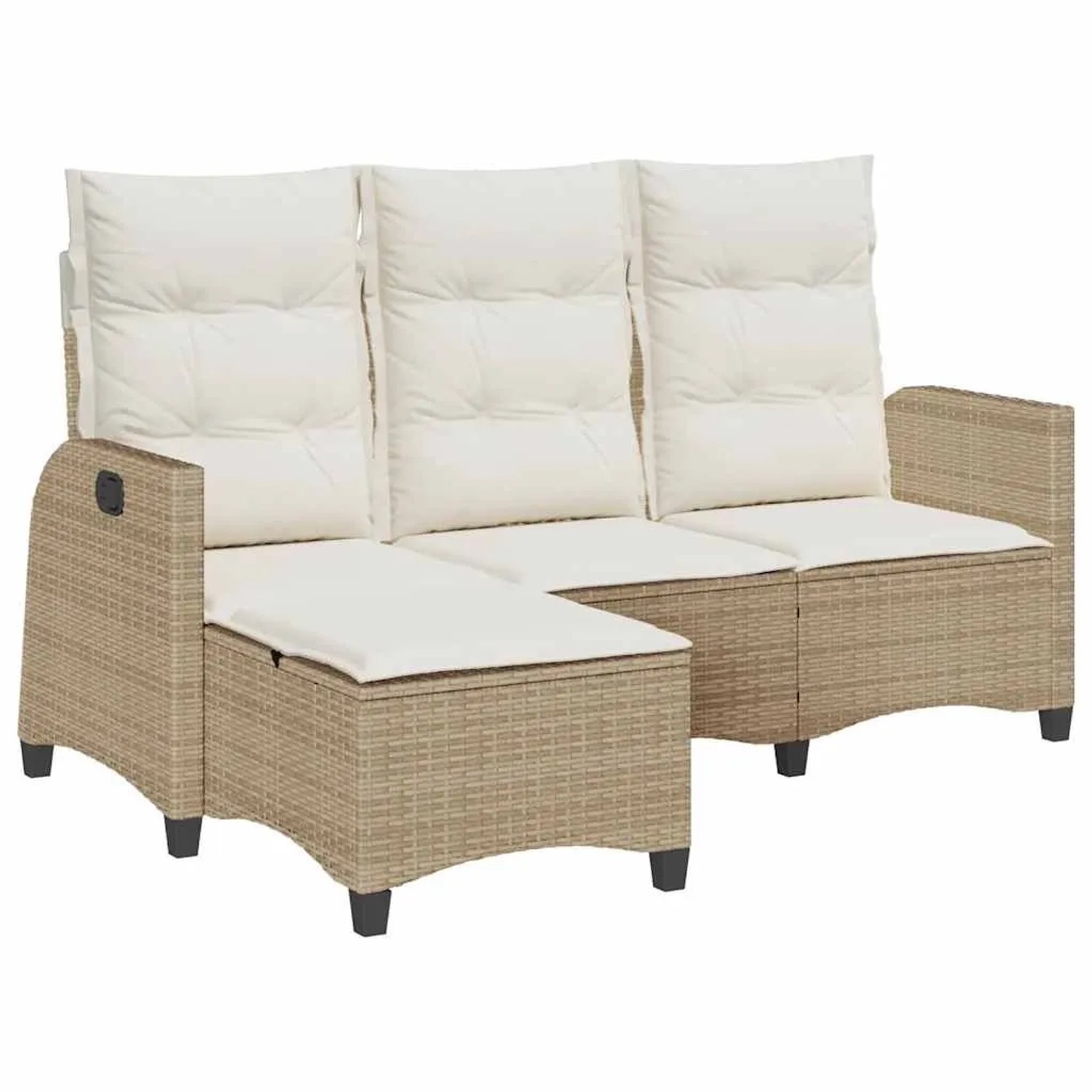 vidaXL Gartensofa mit Liegefunktion Kissen L-Form Beige Poly Rattan 4108242