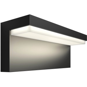 Schwarze Philips Hue Nyro Wandleuchte für den Außenbereich mit warmweißem Licht.