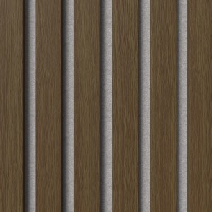 Akustikpaneel Eiche Dunkel mit grauem Filz, 32x240cm, 2er Set. Wandpaneel zur Schallverbesserung.