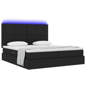 Schwarzes vidaXL Bett (200x200 cm) mit LED-Lichtleisten und Stoffbezug.