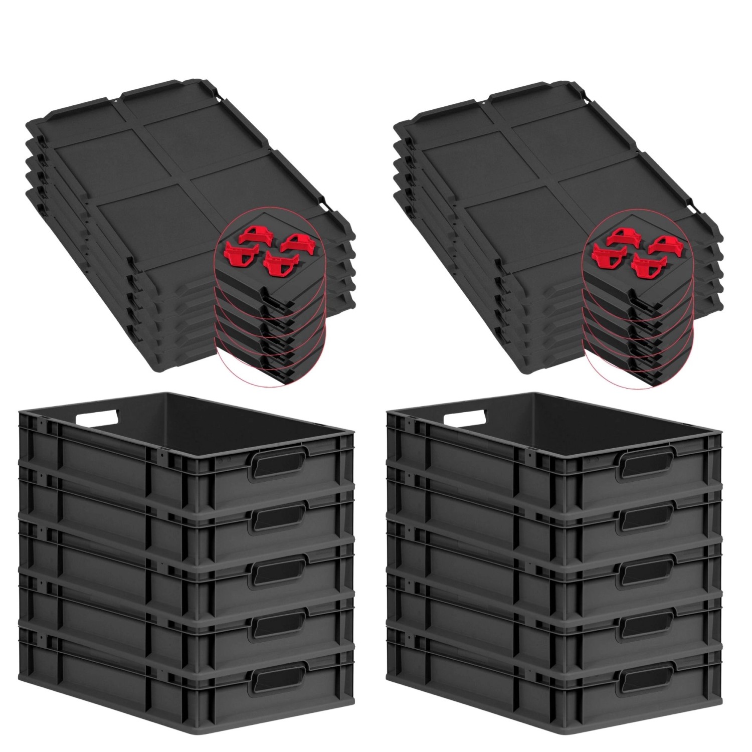 PROREGAL SparSet 10x Eurobox Nextgen Grip Mit Auflagedeckel Und Roten Versc günstig online kaufen