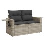 Hellgraue vidaXL Garten-Sofagarnitur aus Rattan mit grauen Kissen. Gartenmöbel mit Stauraum.