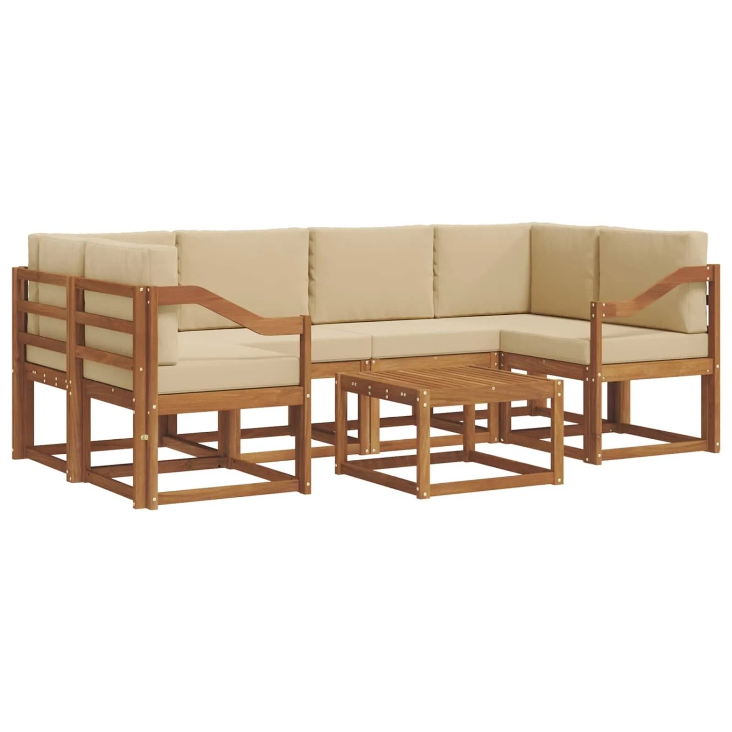 vidaXL Outdoor-Sofagarnitur mit Kissen 7-Tlg Natur und Beige 3366096