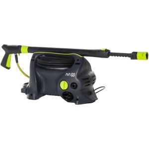 Kompakter AVA Go Hochdruckreiniger P40 Large mit Lanze und Schlauch aufgerollt.