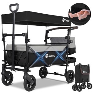Sekey Bollerwagen mit Dach, faltbar, 150kg, schwarz-grau, ideal für Camping und Kindertransport.