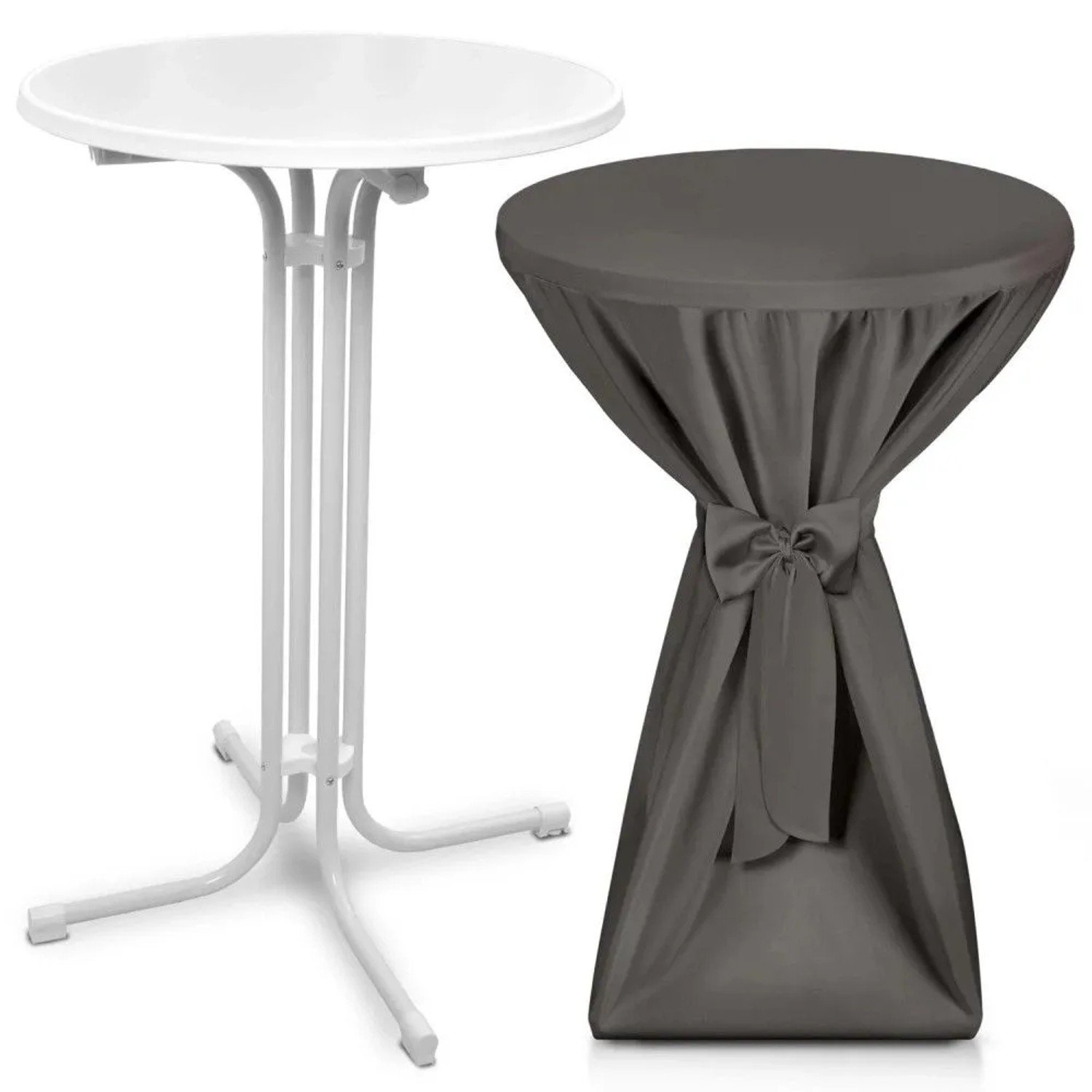 Beautissu Bellini Stehtisch ø 80cm Weiß mit Premium Stehtischhusse ø 80cm Anthrazit