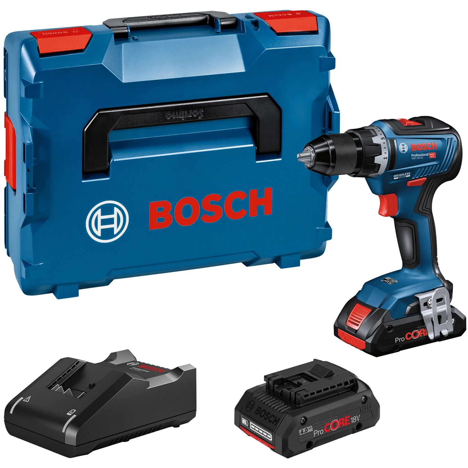 Bosch Professional Akku-Bohrschrauber GSR 18V-55 mit 2 PC Akkus & GAL in L-Boxx