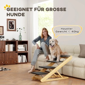 PawHut Hundetreppe mit 4 Stufen aus Holz, geeignet für große Hunde bis 40kg.