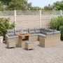 Beiges 12-tlg. vidaXL Garten-Sofa-Set aus Poly Rattan mit Tisch und Kissen für den Garten.