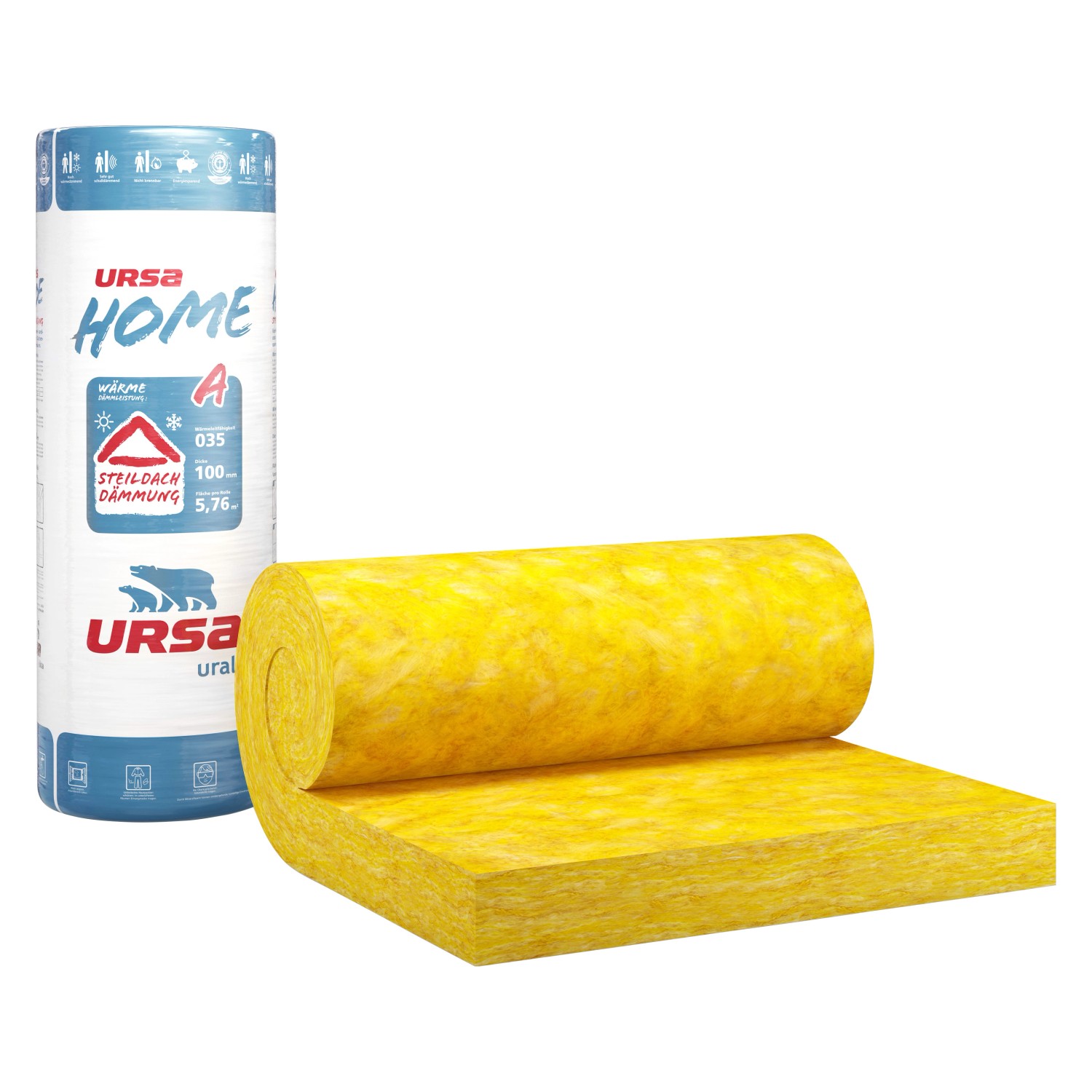 Ursa Home Klemmfilz WLG 035, 100 mm: Rolle Mineralfaser Dämmstoff, gelb.