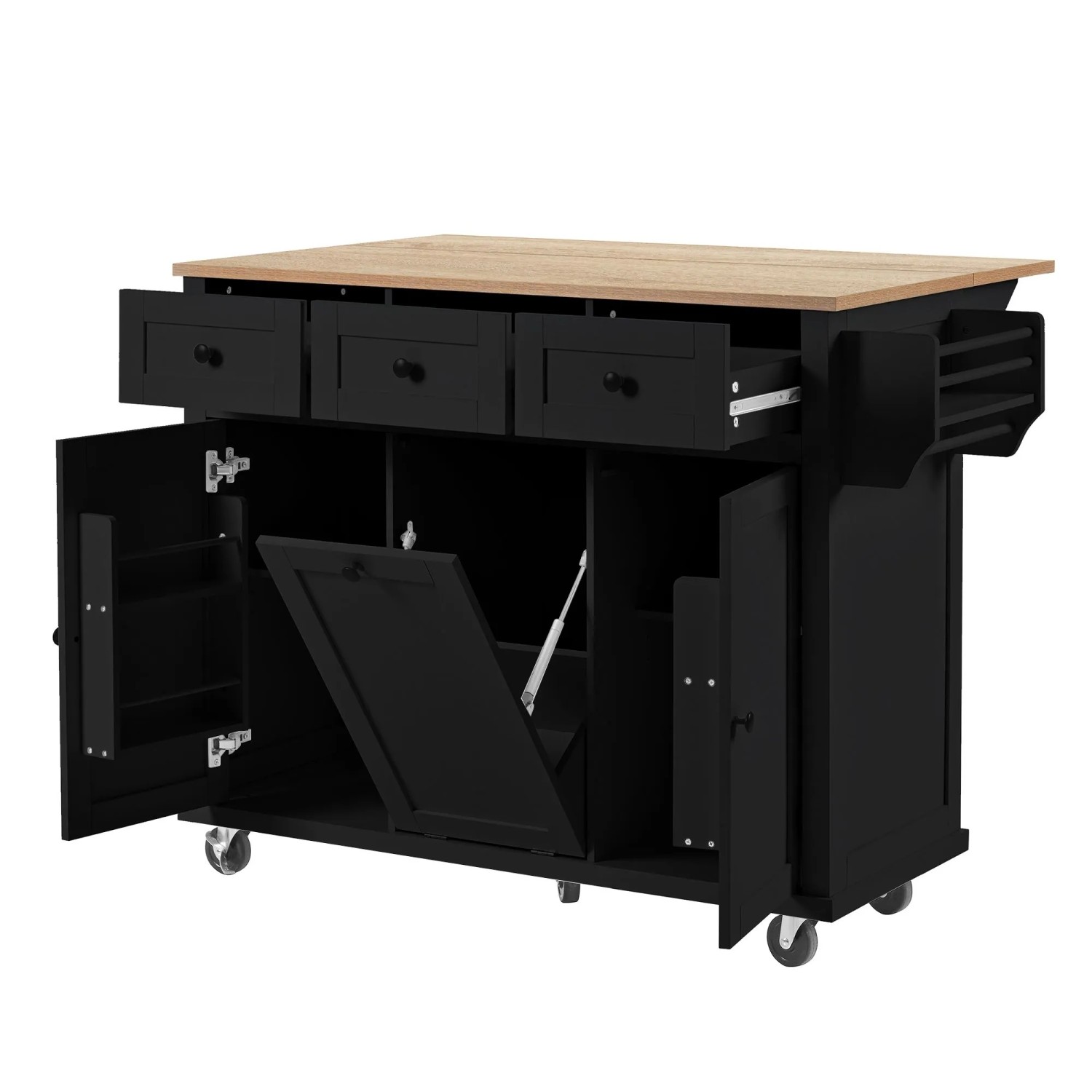 okwish Kücheninsel mit Rollen Schubladen Küche Esszimmer 112x76x92cm Schwarz