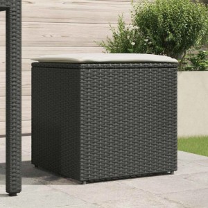 Schwarze vidaXL Kissenbox aus Poly-Rattan, 50x50x50 cm, zur Aufbewahrung im Garten.