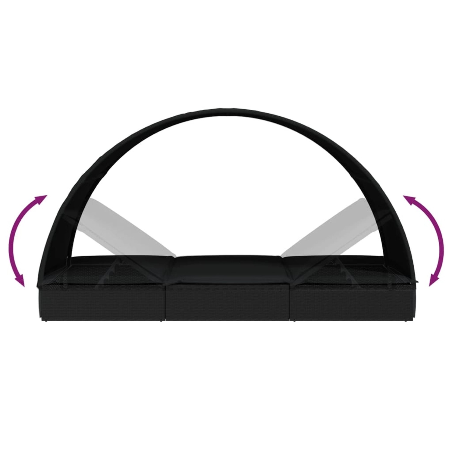 Schwarze vidaXL Sonnenliege mit Runddach aus Polyrattan, verstellbare Seitenteile angedeutet.